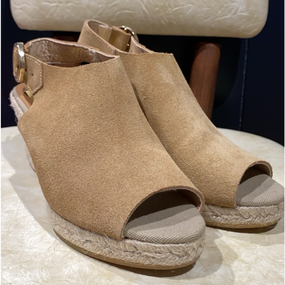 NEW Kanna Wedge Espadrilles Sandal Festival Spain Slingback Tan Suede Sz 37(6.5)